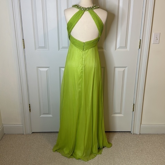 Aidan Mattox Chiffon Silk Beaded Neckline Gown Lime Green Sz8 - Picture 5 of 12